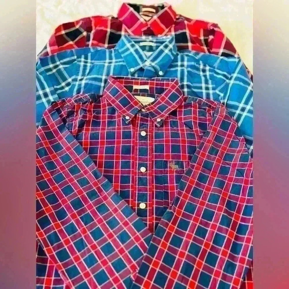 Abercrombie & Fitch Men’s Button Up Plaid Long Sleeve Shirt Lot of 3 Size Large - Picture 5 of 15